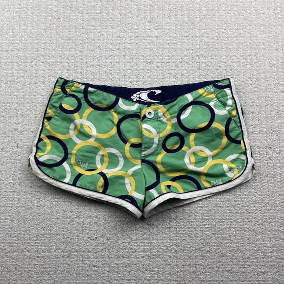 Y2K O'neil Mini Board Shorts Women's M Green Colorful Geometric Groovy AOP Surf - Picture 1 of 11